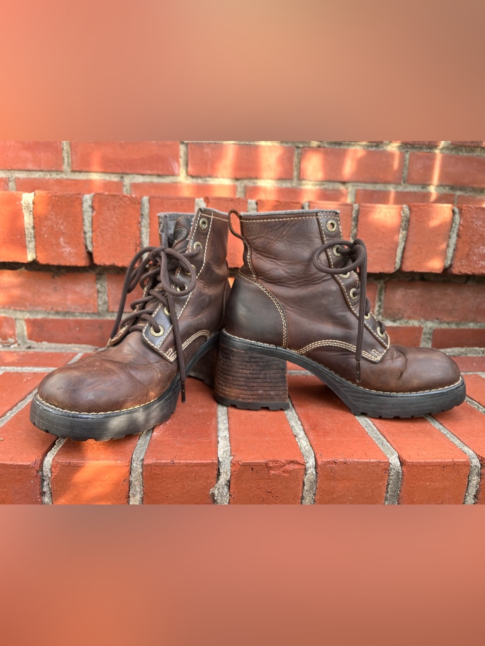 Skechers Vintage Boots Brown Leather Size 7 Womens